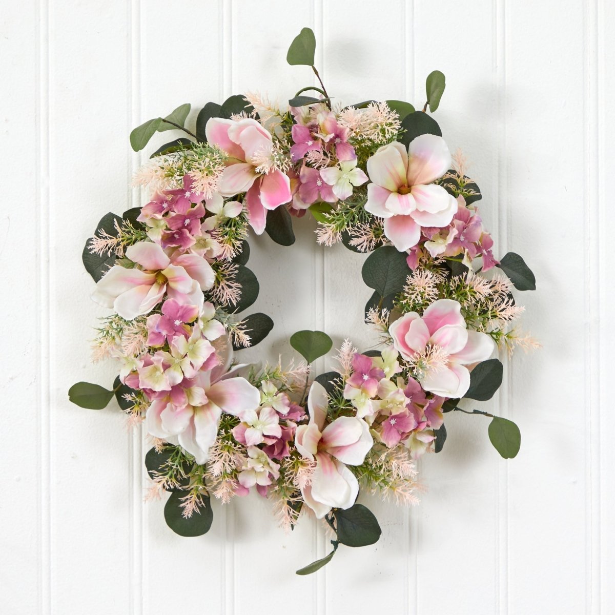  20-in Hydrangea And Magnolia Artificial Wreath – Elegant Floral Decor