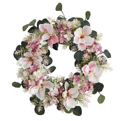  20-in Hydrangea And Magnolia Artificial Wreath – Elegant Floral Decor