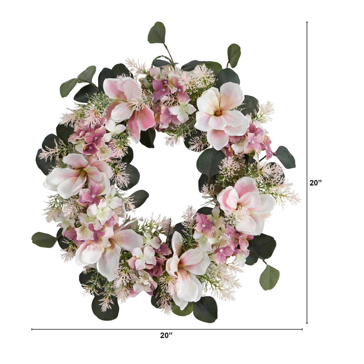  20-in Hydrangea And Magnolia Artificial Wreath – Elegant Floral Decor