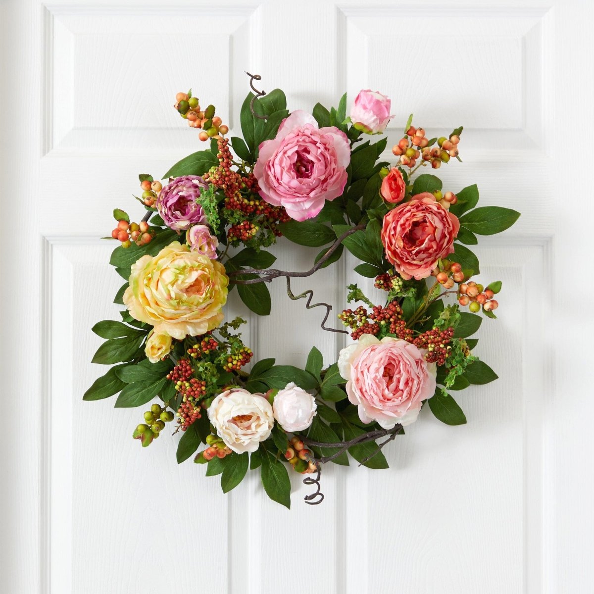  20-in Mixed Peony & Berry Wreath | Vibrant, Colorful Décor