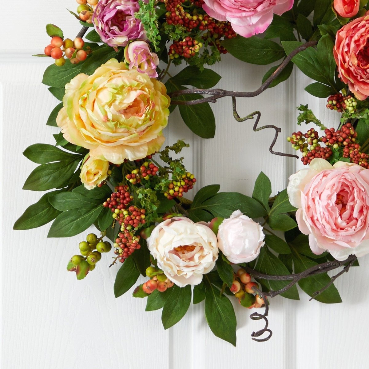  20-in Mixed Peony & Berry Wreath | Vibrant, Colorful Décor