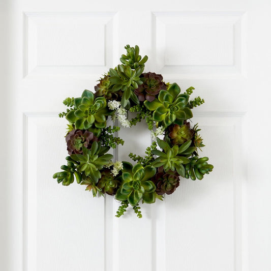  20-in Succulent Wreath | Timeless Elegance With Magnolia Blooms