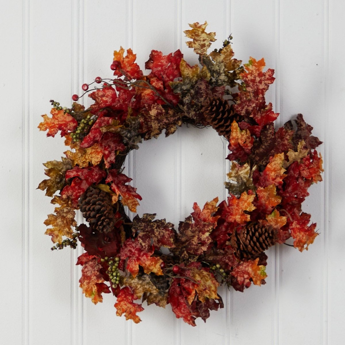 24-in Autumn Maple Artificial Fall Wreath With Berries & Pinecones