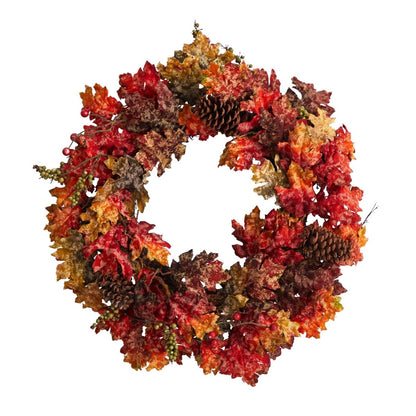  24-in Autumn Maple Artificial Fall Wreath With Berries & Pinecones