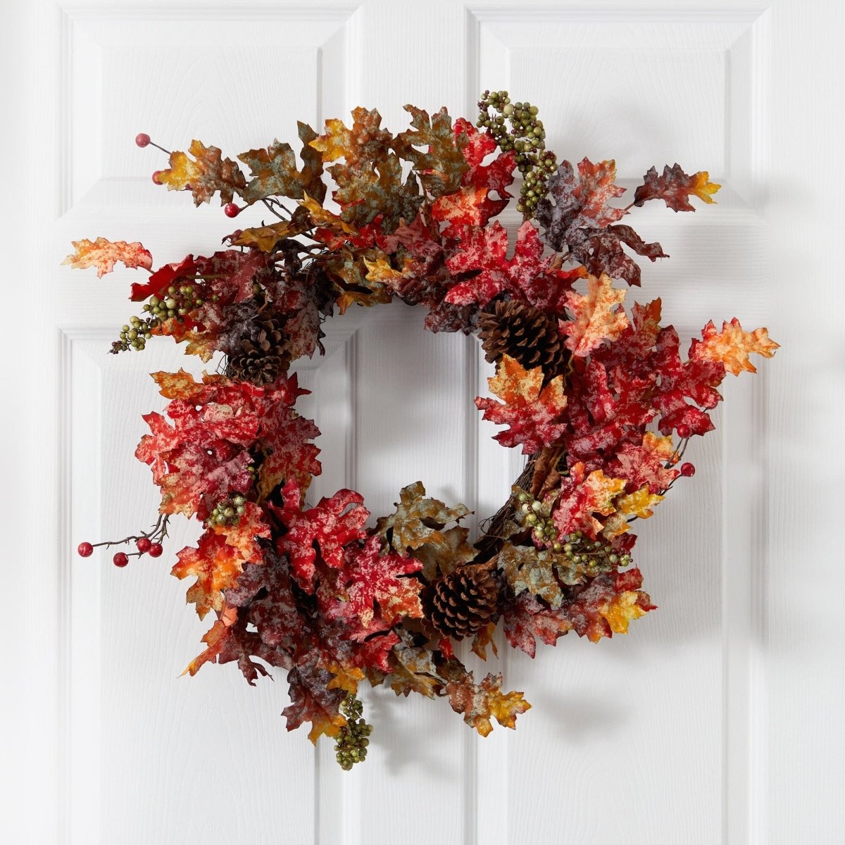  24-in Autumn Maple Artificial Fall Wreath With Berries & Pinecones