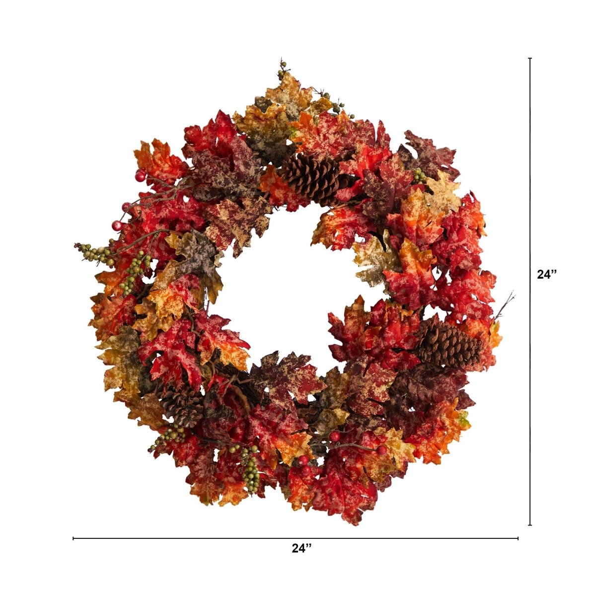  24-in Autumn Maple Artificial Fall Wreath With Berries & Pinecones
