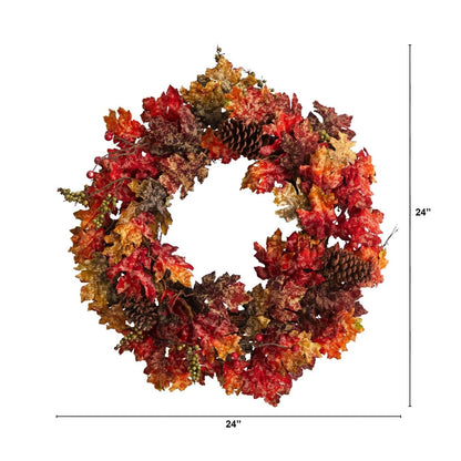  24-in Autumn Maple Artificial Fall Wreath With Berries & Pinecones