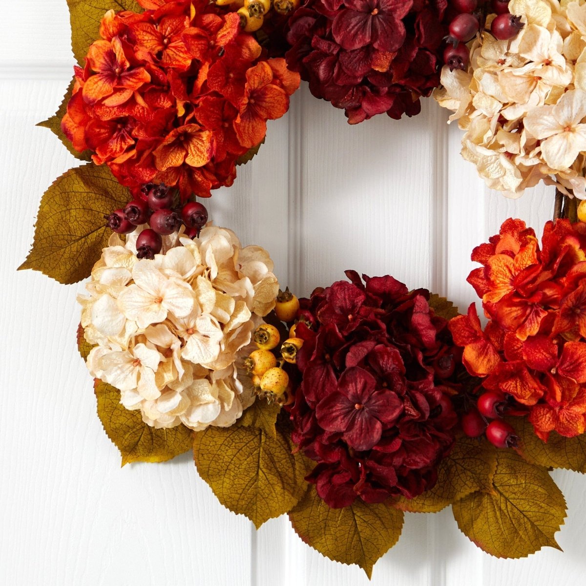  24-in Fall Hydrangea Wreath | Multicolored Autumn Leaves