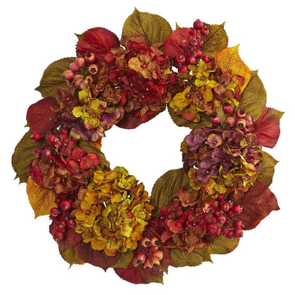  24-in Fall Hydrangea Wreath | Multicolored Autumn Leaves