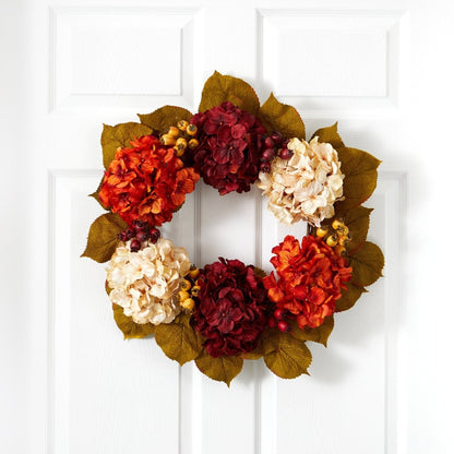  24-in Fall Hydrangea Wreath | Multicolored Autumn Leaves