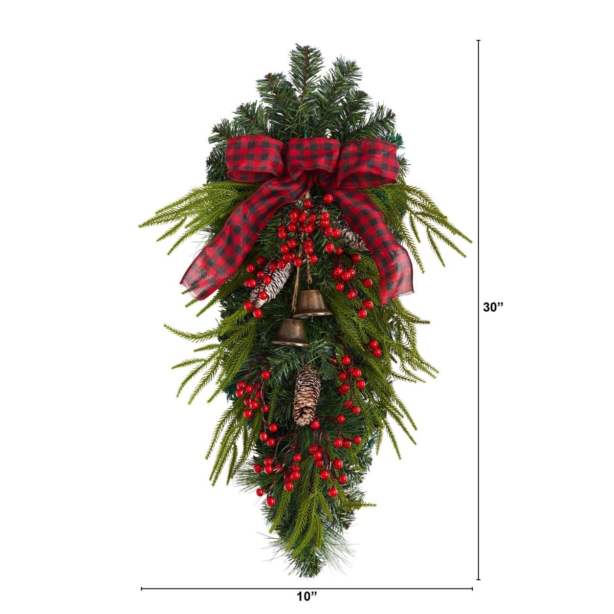  24-in Holiday Christmas Wreath With Pinecones, Berries & Bells