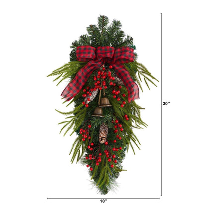  24-in Holiday Christmas Wreath With Pinecones, Berries & Bells