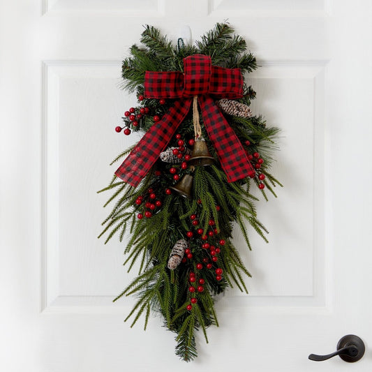  24-in Holiday Christmas Wreath With Pinecones, Berries & Bells