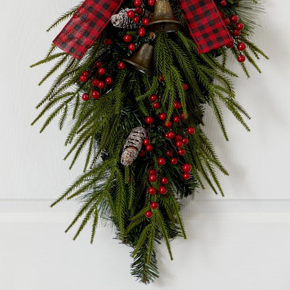  24-in Holiday Christmas Wreath With Pinecones, Berries & Bells