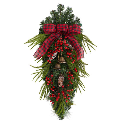 24-in Holiday Christmas Wreath With Pinecones, Berries & Bells