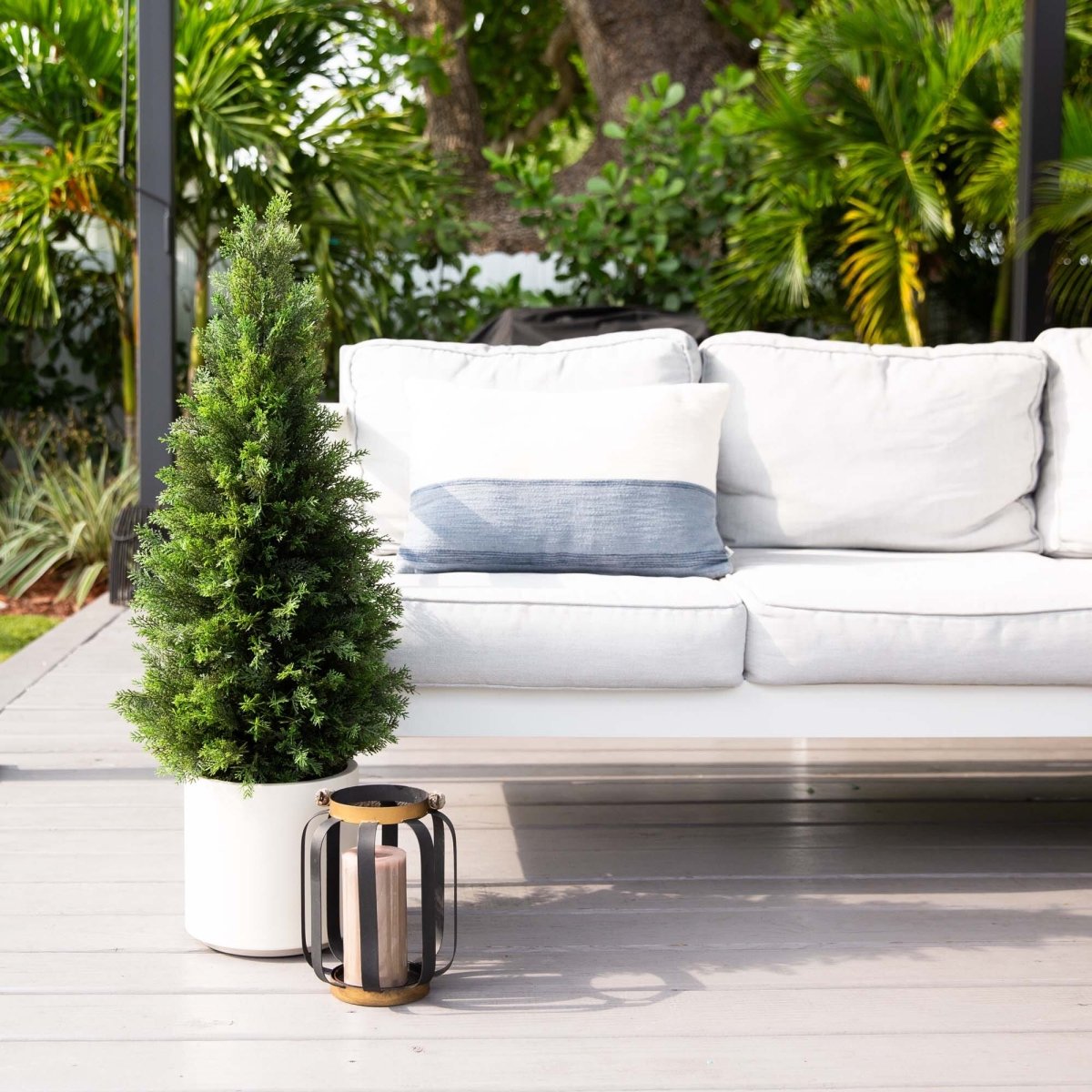  3-ft Artificial Cedar Tree In White Planter UV Resistant (Indoor/Outdoor)