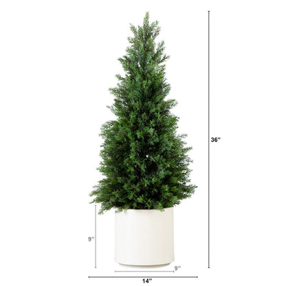  3-ft Artificial Cedar Tree In White Planter UV Resistant (Indoor/Outdoor)
