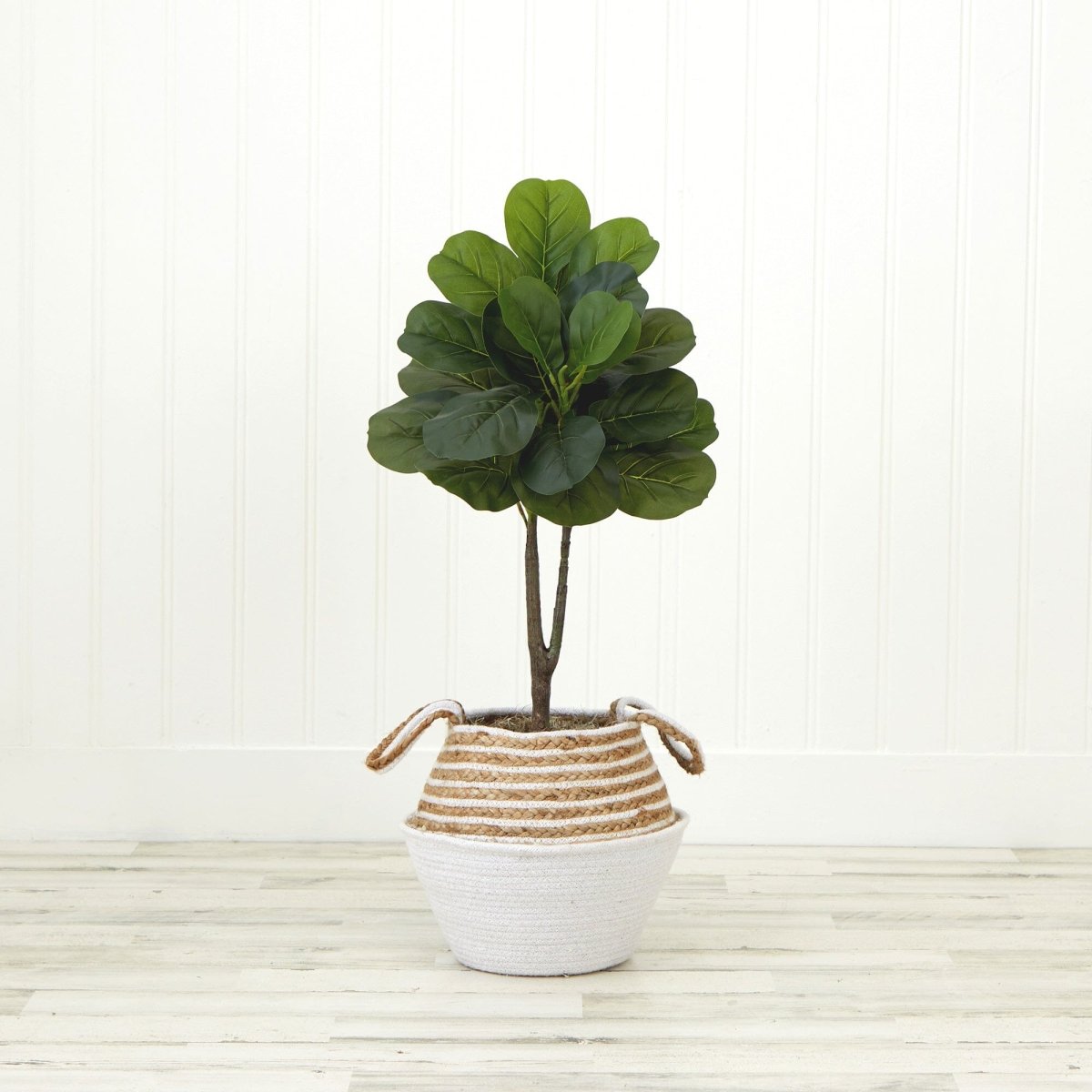 3-ft Artificial Fiddle Leaf Fig Tree With Handmade Cotton & Jute Woven Basket