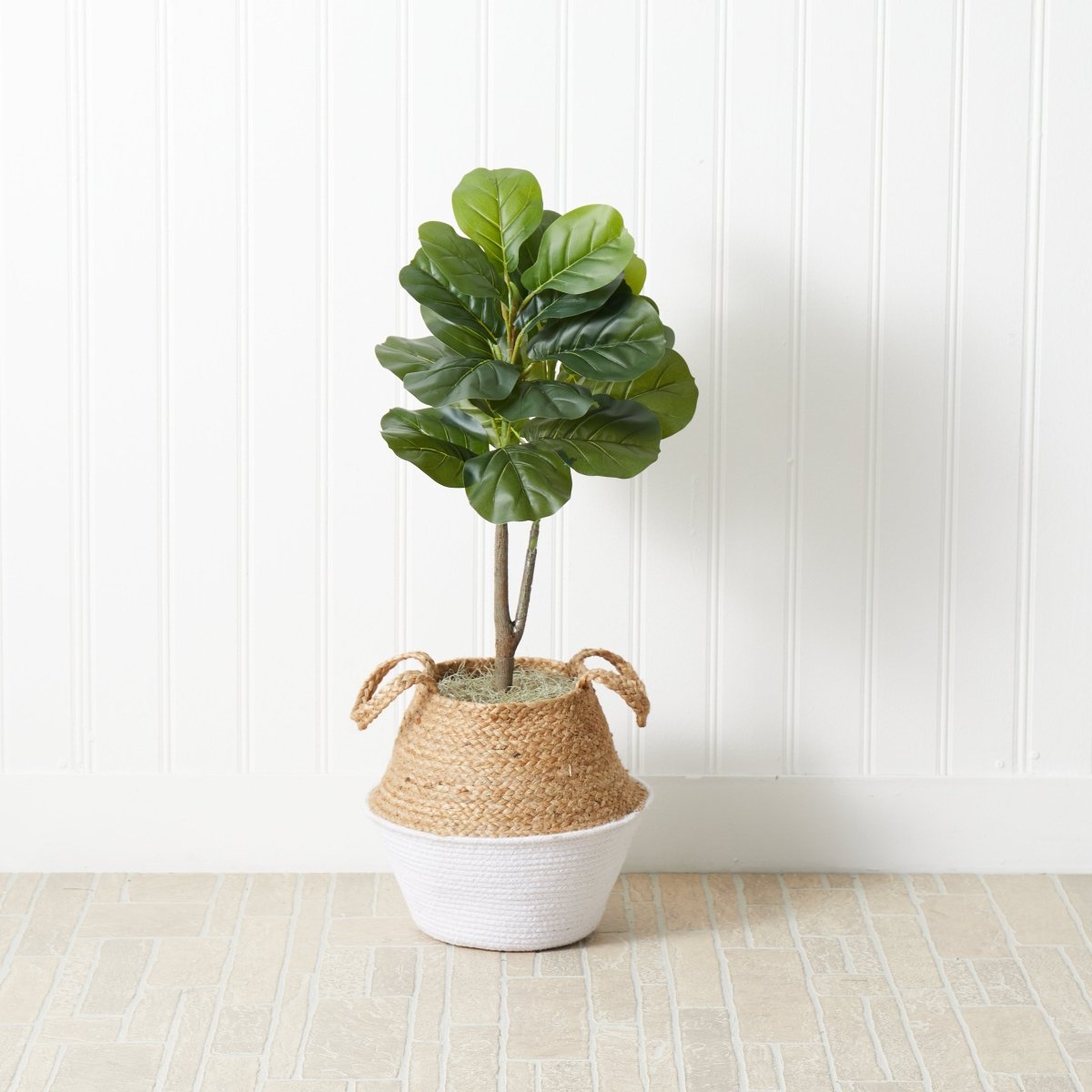  3-ft Artificial Fiddle Leaf Fig Tree With Handmade Cotton & Jute Woven Basket
