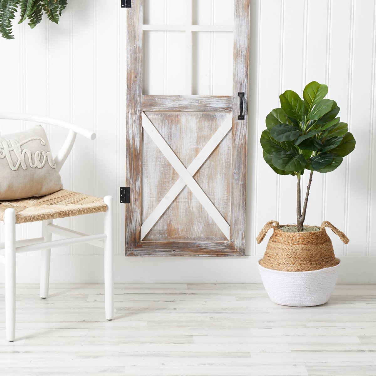  3-ft Artificial Fiddle Leaf Fig Tree With Handmade Cotton & Jute Woven Basket