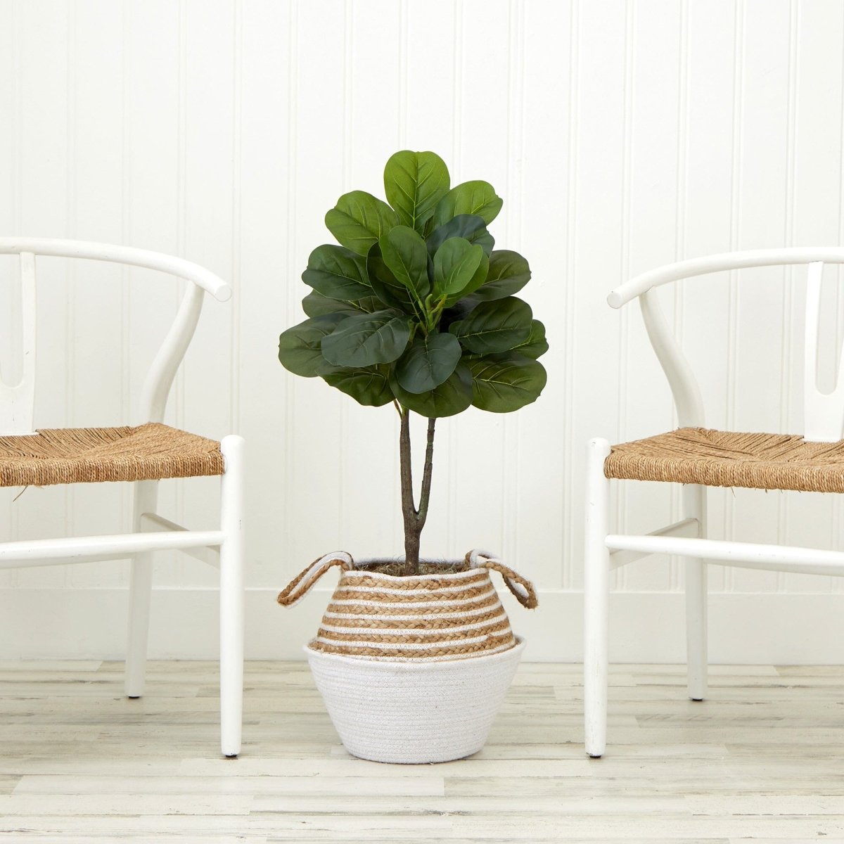  3-ft Artificial Fiddle Leaf Fig Tree With Handmade Cotton & Jute Woven Basket