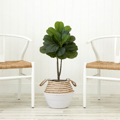  3-ft Artificial Fiddle Leaf Fig Tree With Handmade Cotton & Jute Woven Basket