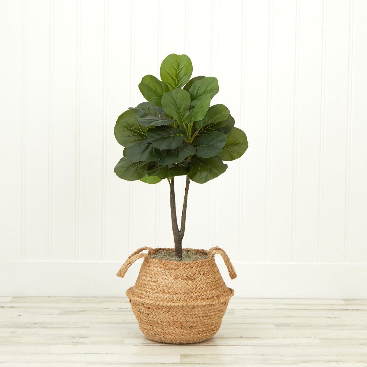  3-ft Artificial Fiddle Leaf Fig Tree With Handmade Cotton & Jute Woven Basket