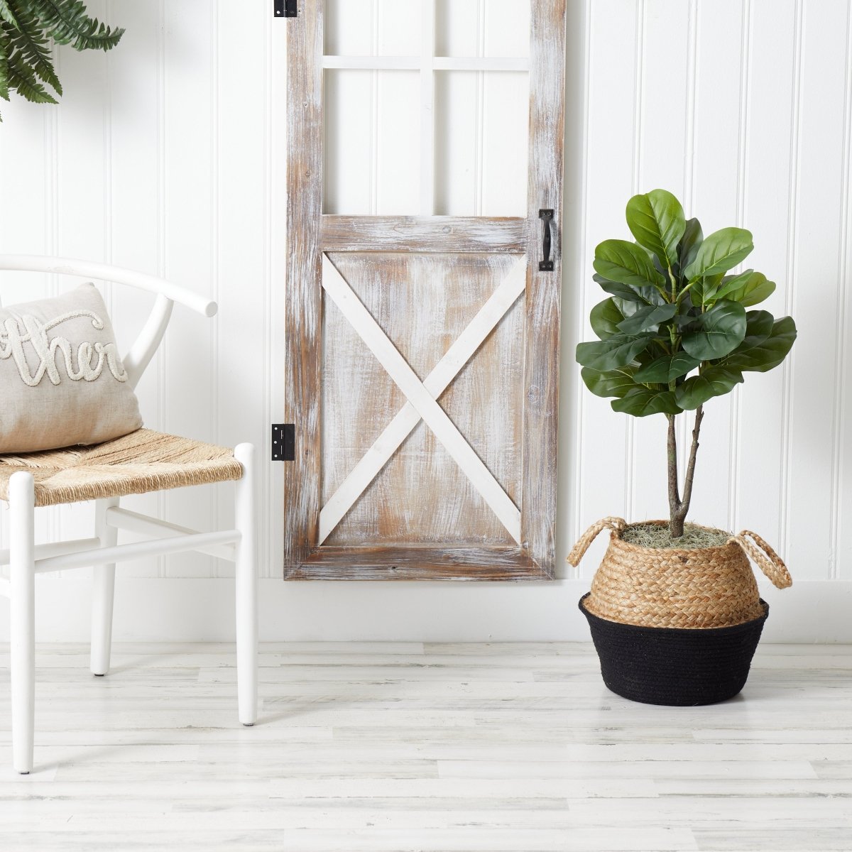  3-ft Artificial Fiddle Leaf Fig Tree With Handmade Cotton & Jute Woven Basket