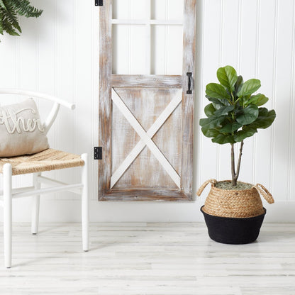  3-ft Artificial Fiddle Leaf Fig Tree With Handmade Cotton & Jute Woven Basket