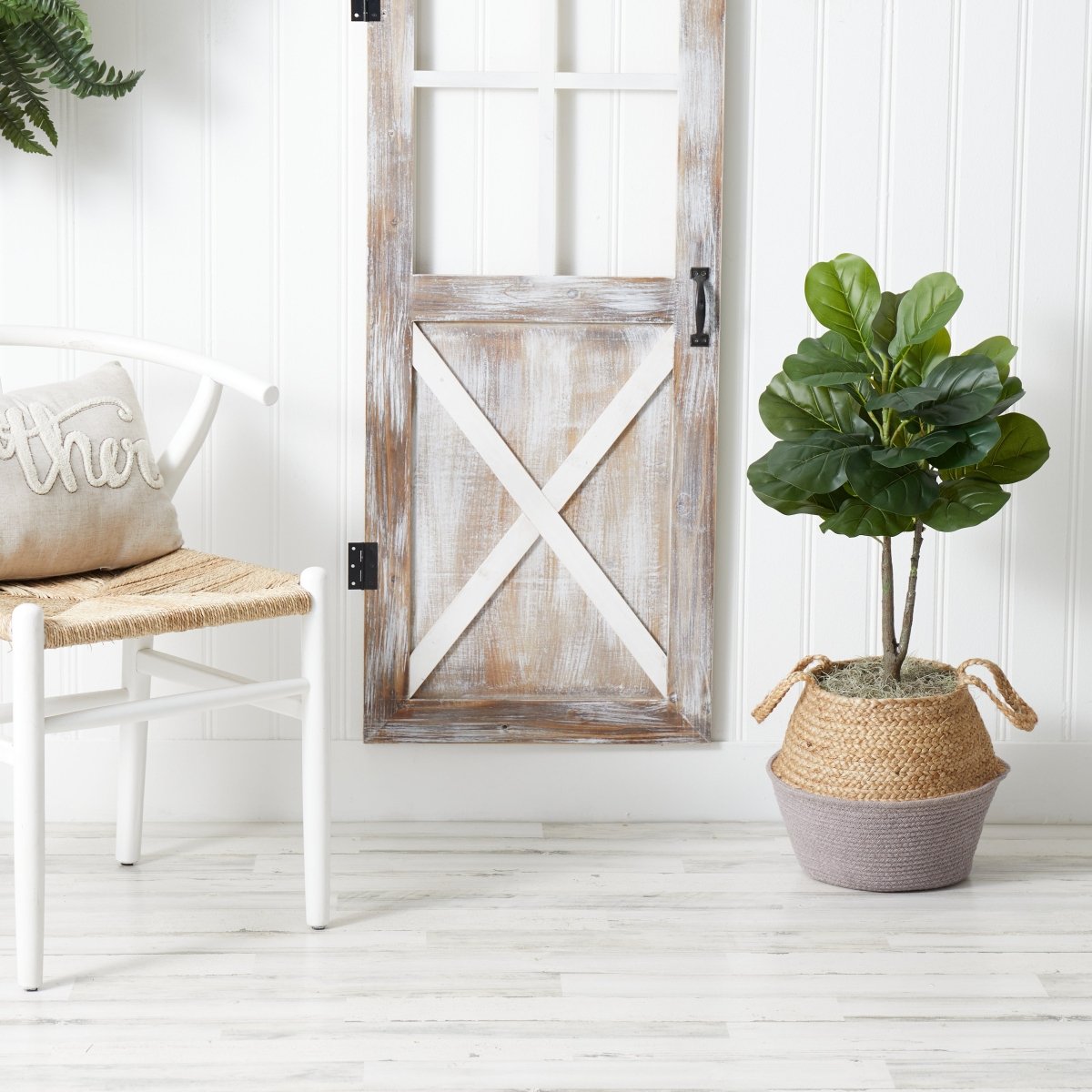  3-ft Artificial Fiddle Leaf Fig Tree With Handmade Cotton & Jute Woven Basket
