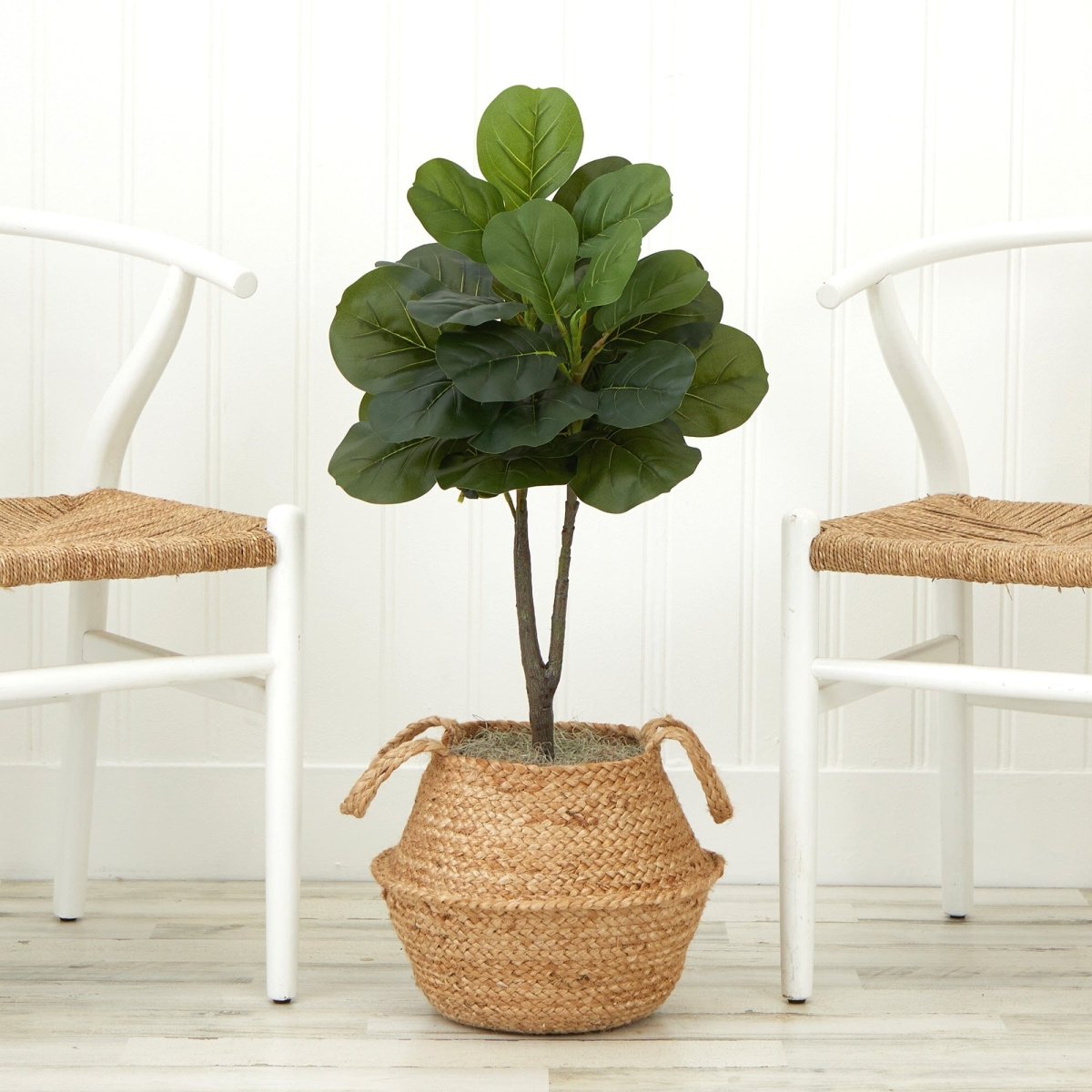  3-ft Artificial Fiddle Leaf Fig Tree With Handmade Cotton & Jute Woven Basket