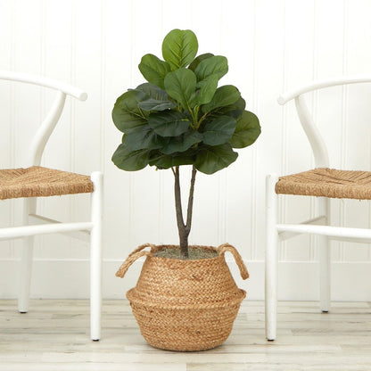  3-ft Artificial Fiddle Leaf Fig Tree With Handmade Cotton & Jute Woven Basket