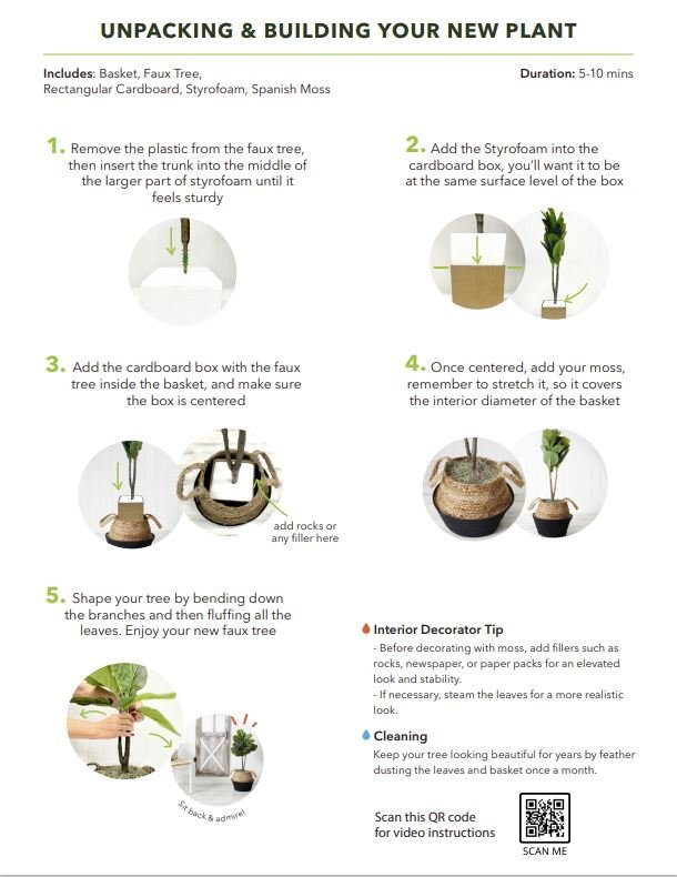  3-ft Artificial Fiddle Leaf Fig Tree With Handmade Cotton & Jute Woven Basket