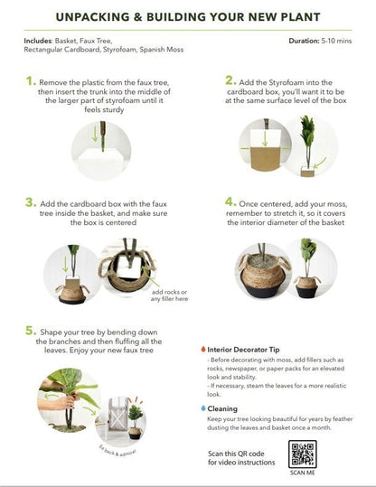  3-ft Artificial Fiddle Leaf Fig Tree With Handmade Cotton & Jute Woven Basket