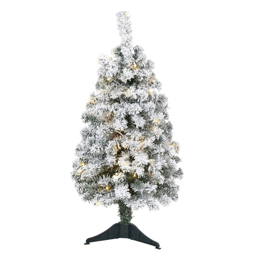  3-ft Flocked Rock Springs Spruce Artificial Christmas Tree With 50 LED Lights