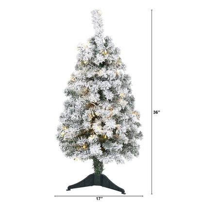  3-ft Flocked Rock Springs Spruce Artificial Christmas Tree With 50 LED Lights