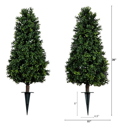  3-ft UV-Resistant Artificial Boxwood Topiary With Ground Stake – Set Of 2
