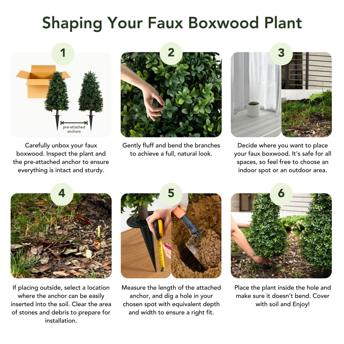  3-ft UV-Resistant Artificial Boxwood Topiary With Ground Stake – Set Of 2