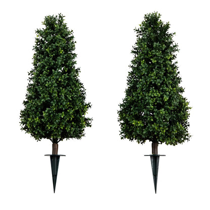  3-ft UV-Resistant Artificial Boxwood Topiary With Ground Stake – Set Of 2