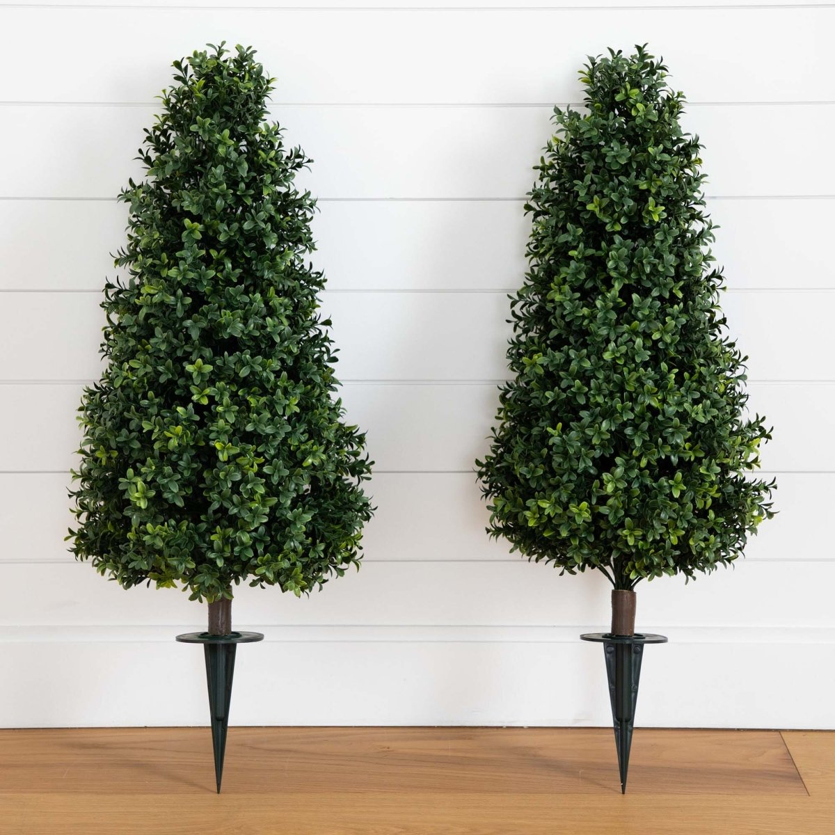  3-ft UV-Resistant Artificial Boxwood Topiary With Ground Stake – Set Of 2