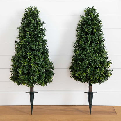  3-ft UV-Resistant Artificial Boxwood Topiary With Ground Stake – Set Of 2