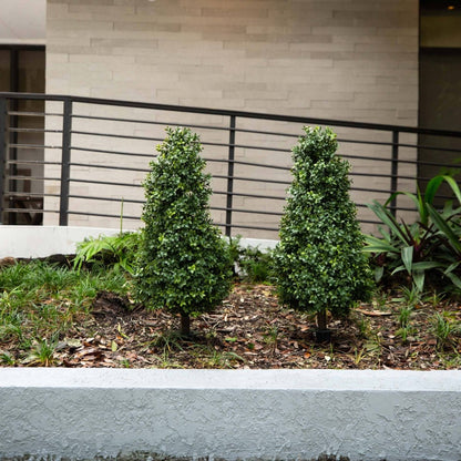  3-ft UV-Resistant Artificial Boxwood Topiary With Ground Stake – Set Of 2
