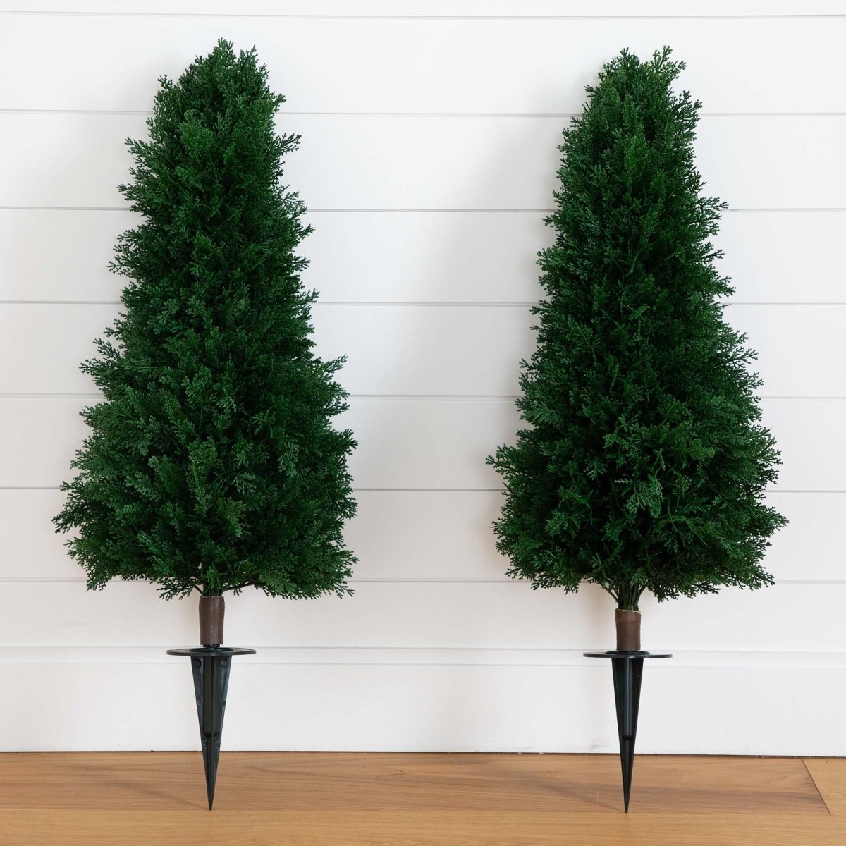  3-ft UV Resistant Artificial Cedar Plant With Integrated Ground Stake – Set Of 2