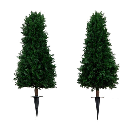  3-ft UV Resistant Artificial Cedar Plant With Integrated Ground Stake – Set Of 2