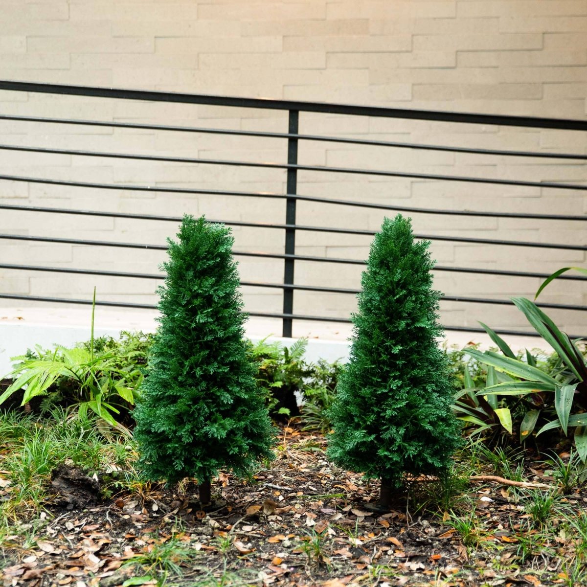  3-ft UV Resistant Artificial Cedar Plant With Integrated Ground Stake – Set Of 2