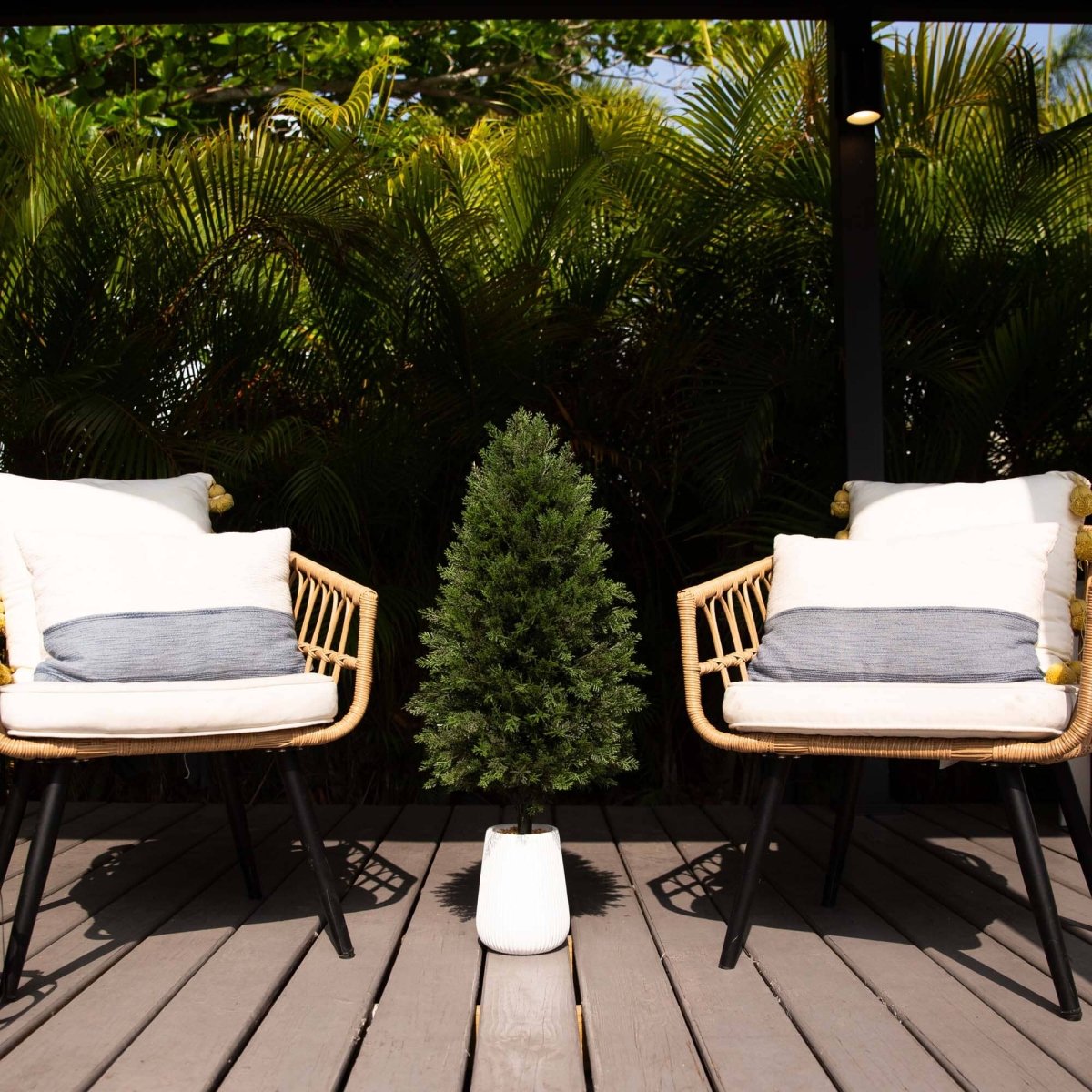  3-ft UV Resistant Artificial Cedar Tree In Decorative White Planter (Indoor/Outdoor)