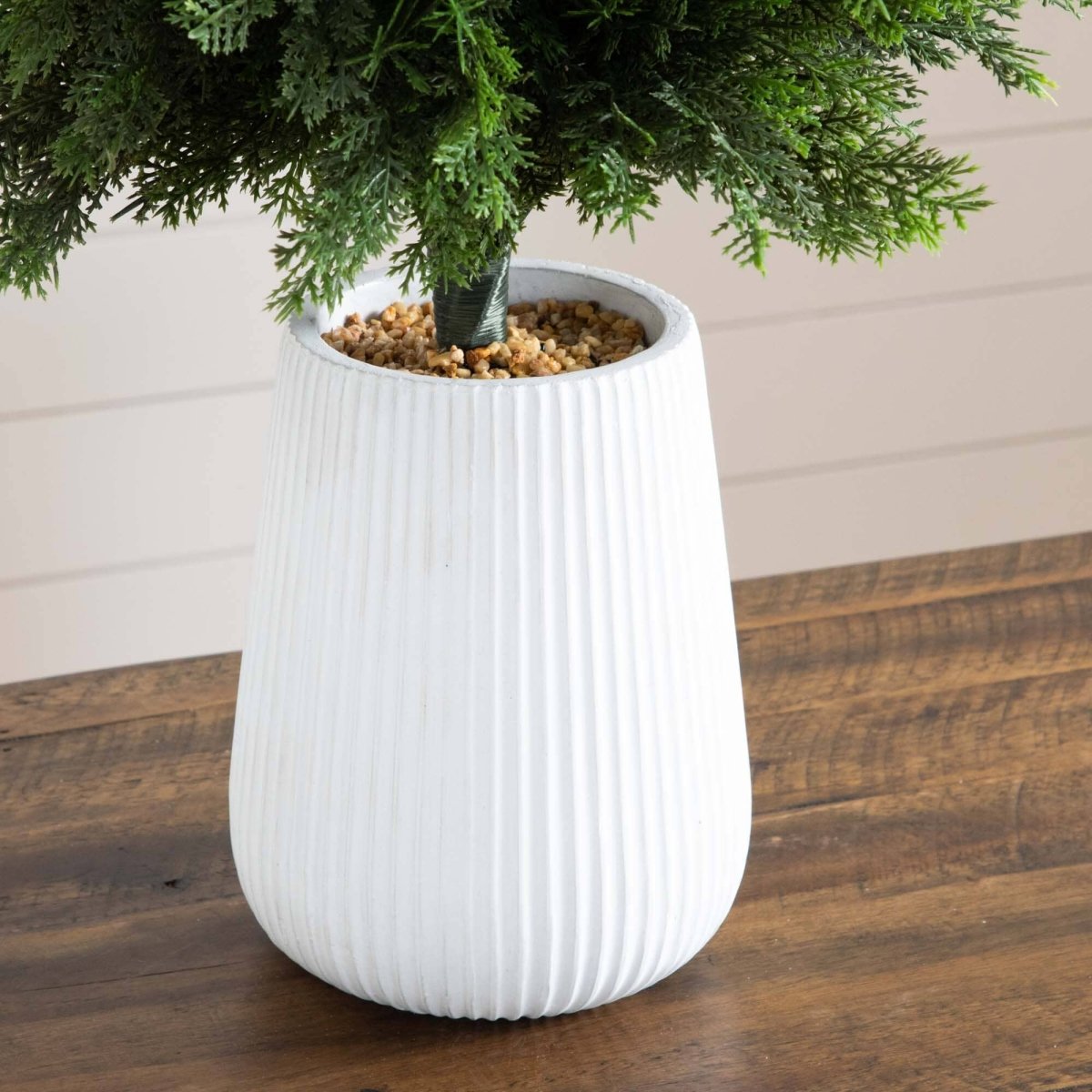  3-ft UV Resistant Artificial Cedar Tree In Decorative White Planter (Indoor/Outdoor)