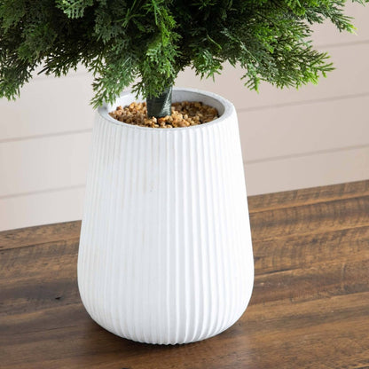  3-ft UV Resistant Artificial Cedar Tree In Decorative White Planter (Indoor/Outdoor)