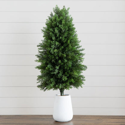  3-ft UV Resistant Artificial Cedar Tree In Decorative White Planter (Indoor/Outdoor)