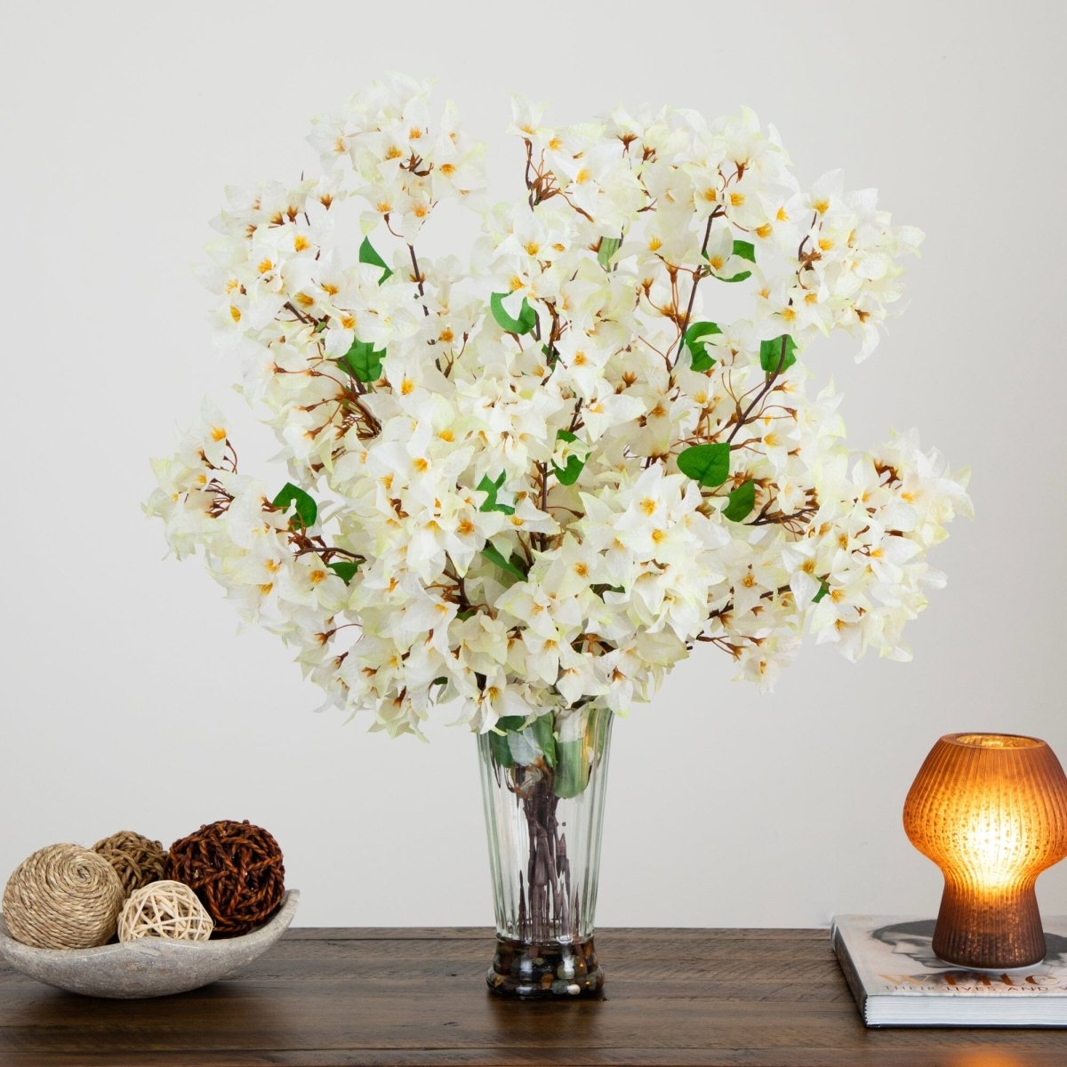  30-in Artificial Bougainvillea Arrangement In Glass Vase